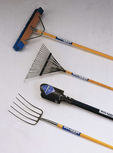 24” steel leaf rake, wood handle